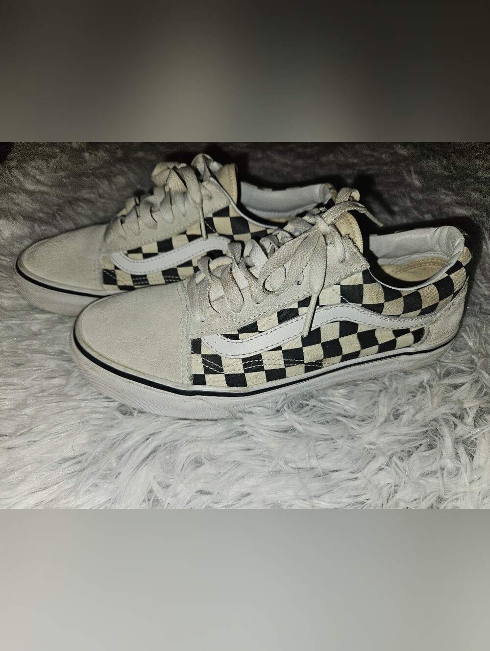 Vans Old Skool Checkerboard Sneakers Women's Size 8 Black White Suede Canvas - Picture 1 of 7
